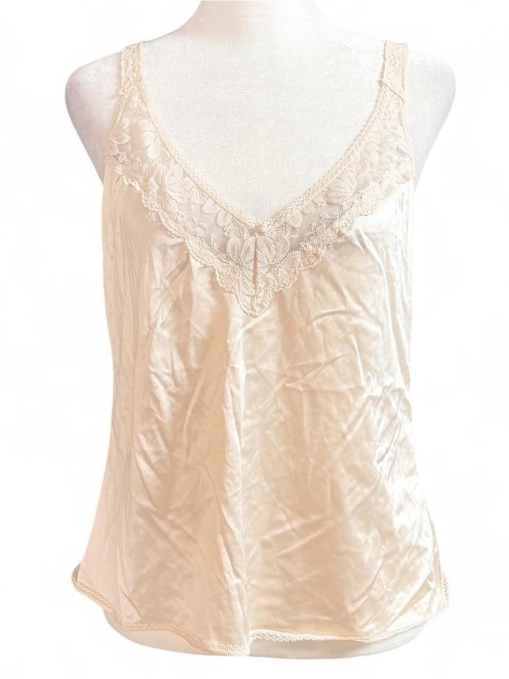 Vintage Maidenform Cream Lace Trim Camisole Slip Top Size 36 USA Made